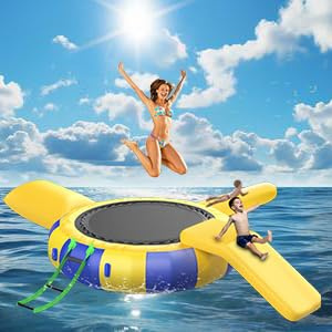 Inflatable Water Trampoline with Slide and Diving Pillow, Fun Floating Bounce Platform for Swimming Pools and Water Parks