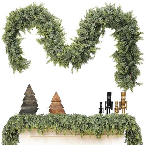 Christmas Cypress Garland Christmas Cypress Leaf Vines Cabinet Vine Ornament Dense Realistic Touch Artificial Pine C-ypress Greenery For C-hristmas Holiday Mantle Fireplace Table Home Decor