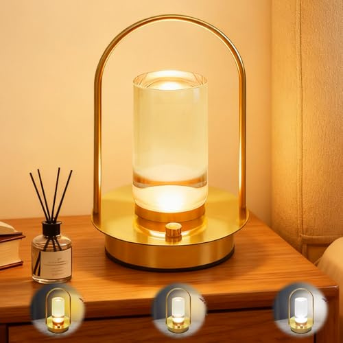 GBKDQQ Lámpara de mesita de noche táctil regulable, 3 temperaturas de color, luz nocturna LED para niños, lámpara de mesa regulable sin cables, batería recargable con USB, para restaurante, exterior