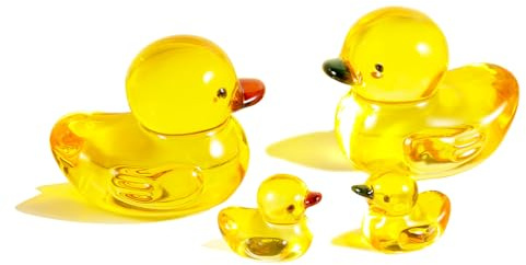 Arikyrist Yellow Glass Duck Set Figurines Ornaments Gifts for Women Girls | Yellow Glass Duck Family Figurines, Crystal Animal Collectible Ornaments, Mini Duck Parents and Kids Statues Sets 4 PCS