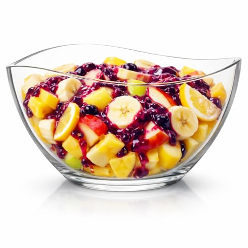KIAPPO Salatschüssel aus dickem Glas 1500ml, 21cm mit wellenförmigem Rand – kratzfest, spülmaschinenfest – leichtes, robustes Serviergeschirr für Küche & Gastronomie