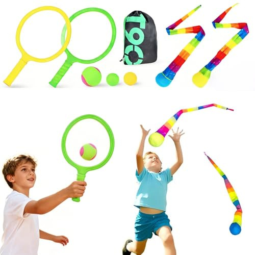 Double the Fun, 2-in-1 Toss and Catch Game with Dual-Sided Paddles, Ultimate Outdoor Activity Set for Kids 3+ Family. Perfect Outside Toy for Beach, Yard, Camping, an Engaging Gift for Boys and Girls