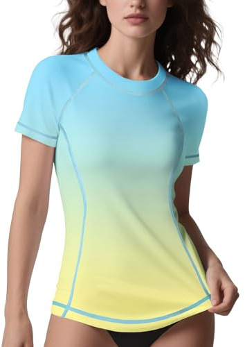 ANGEL CITIZ - Camiseta UV de manga corta para mujer, UPF 50+, Rashguard para surf, traje de baño, tallas S-XXL, L