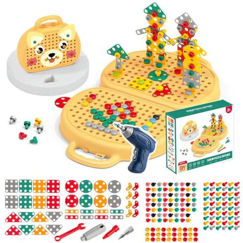 204 Pcs Creative Playing Toolbox Repairing Tool Box with Electric Drill Screw Kits Puzzle Toy for Educational DIY Construction Developing Hands-On Skills Premium ABS Material Great