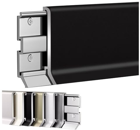 Copribattiscopa in alluminio - Profilo murale senza soluzione di continuità for soggiorno, lavanderia - 49,2 pollici di lunghezza, 3,2 pollici di altezza(Black,1 Pack)