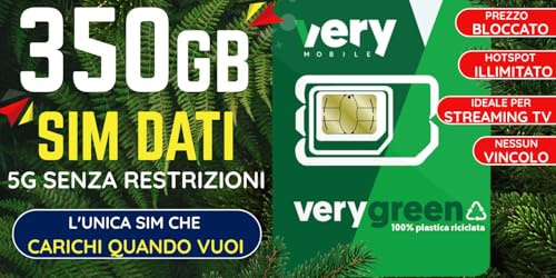 SIM Dati Very Mobile 350GB al Mese – 8,99€ Prezzo Bloccato – Ricaricabile Quando Vuoi, Paghi Solo Quando Usi – Sospendibile Senza Vincoli – Per Router, Tablet e Smart TV