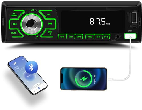 GOHHDL Radio para Coche de 1 DIN con Bluetooth 5.1, Radio con Radio FM, Control Mediante Aplicación, Memoria de Apagado, Entradas AUX/TF/USB y Retroiluminación de 7 Colores