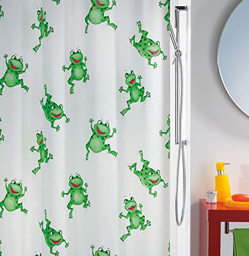Spirella Anti-Schimmel Duschvorhang Frosch Anti-Bakteriell, waschbar, wasserdicht PEVA 180x200cm Weiß Grün