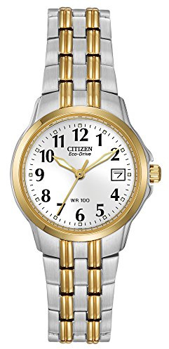 Citizen Women's Eco-Drive Dress Classic Two Tone Gold Stainless Steel Watch, Easy to Read, White Dial, 26mm (Model: EW1544-53A)