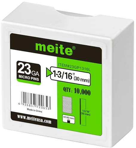 meite Clavos Pin 23GA Sin Cabeza 30 mm, 10.000 Unidades, Clavos Galvanizados Calibre 23 de 0,6 mm, Clavos para Pistola de Pines, Carpintería, Molduras y Marcos