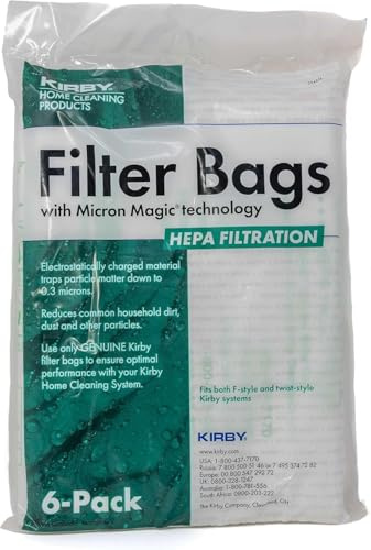 Kirby 204814 Micron Magic HEPA Filter Plus Bags, 6, White Vacuum Bags