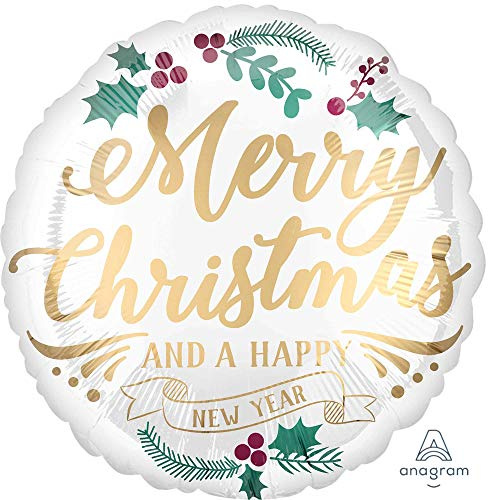 Amscan 3831001 - Standard Folienballon Weihnachts-Ballon im Satin-Look, 46 cm, Weihnachten, Merry Christmas, Heliumballon, Party, Dekoration, Xmas, Christmas