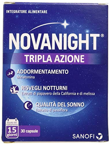 Novanight Tripla Azione Integratore alimentare aiuta a ritrovare il ciclo naturale del sonno con Melatonina, estratti di Papavero della California e Melissa e con estratto di Passiflora - 30 capsule