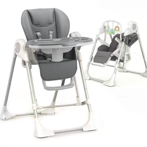 BEBE2LUXE Splity 3 en 1 – Chaise haute & transat évolutif avec balancelle électrique (0‑36 mois), harnais 5 pts, 8 vitesses, mélodies/Bluetooth, pliable, plateau repas– Gris