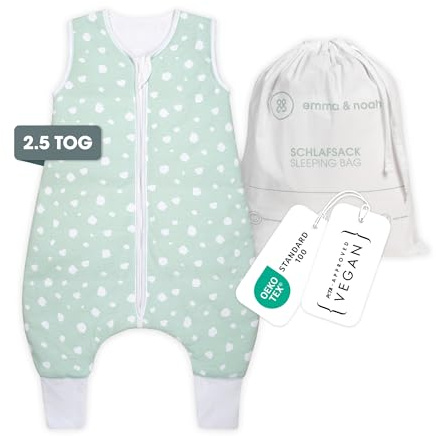 emma & noah Baby Schlafsack mit Füßen 2.5 TOG, Strampelsack für den Herbst und Winter, Bio-Baumwolle, OEKO-TEX Zertifiziert, Kuscheliger Schlafsack für Neugeborere (Punkte Mint, 70 cm)