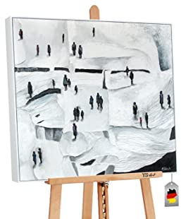 YS-Art Abstrakt Acryl Gemälde auf Leinwand Erfrischung handgemalt Wandbild Wohnzimmer modern Wohndekor Bild schwarz weiß Künstlerin Marina Julinski 100x100 cm