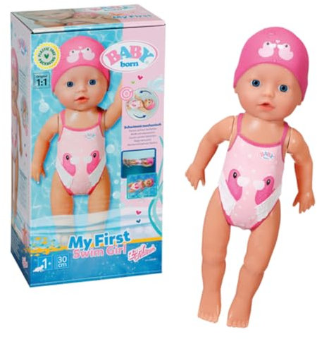 BABY born My First Swim Girl, Aufzieh-Badepuppe, wasserfest, funktioniert ohne Batterien, 30 cm große Puppe, 831915 Zapf Creation