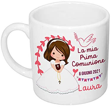 Gattablu Tazzina da caffè La mia prima comunione bimba personalizzata con nome e data, idea regalo bomboniera o ricordo cerimonia ragazza!