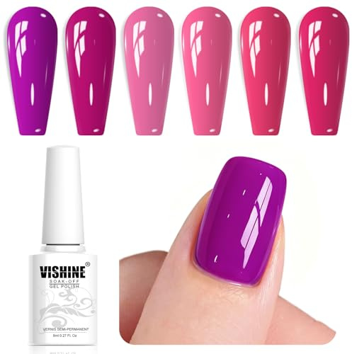 Vishine UV Nagellack Set Rosa Gelnägel Set Farbgel für Gelnägel Farben Süss Liebe Baby Pink Gel Nagellack Set Sommer Frühling 6PCS 8ml