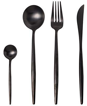 Eljjhah 24Pcs Western Food Arts de la Table en Acier Inoxydable Sets Noir Couverts Luxe Mat Fourchette Couteau cuillère à thé Craft