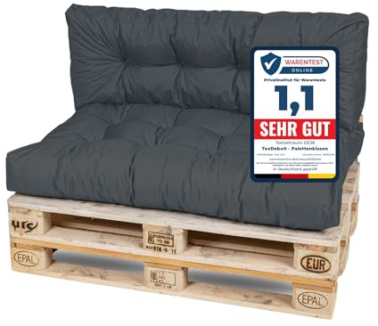 TexDeko® Garden Palettenkissen Set 2-TLG 120x80x18cm Anthrazit | In- & Outdoor, wasserabweisend, UV-beständig, zusätzlicher Vliesmantel, formstabile Palettenpolster, gesteppt, Gartenmöbel