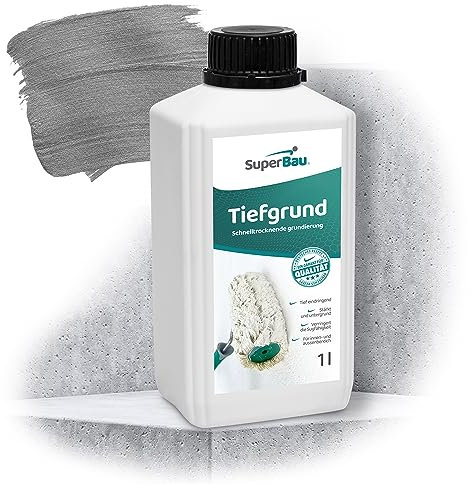 SuperBau Tiefgrund LF 1 L (ca.10m²) Grundierung für Wand & Boden, Tiefengrund Innen & Außen, für Rigips Gipskarton Beton Estrich Putz OSB-Platten, Farbe Weiß, Schnelltrockend