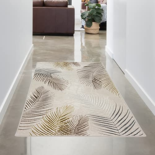 CARPETIA Tappeto moderno Design per il Soggiorno Rami di Palma | easy care | crema oro, 80 x 150 cm