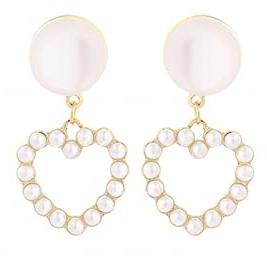 ZLING Orecchini A Clip Color Oro Carino Perla Opale Vite A Forma di Cuore Orecchini Senza Polsino Traforato Clip per Orecchio