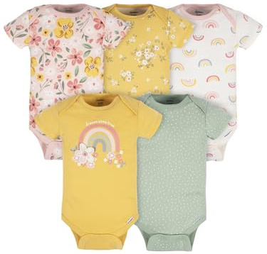 Gerber Kortärmade olika sparkdräkter, bodies, för bebisar, 5-pack