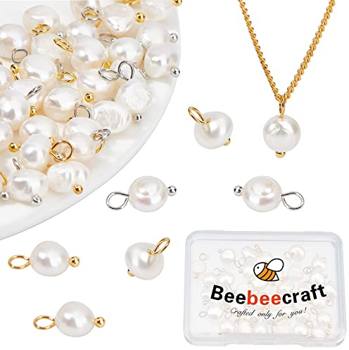 Beebeecraft 40Pcs 2 Colori Ciondoli Perla D'Acqua Dolce Barocco Naturale Irregolare Perla Bianca Ciondola Goccia Ciondoli Ciondoli per Braccialetti Fai Da Te Collana Creazione di Gioielli