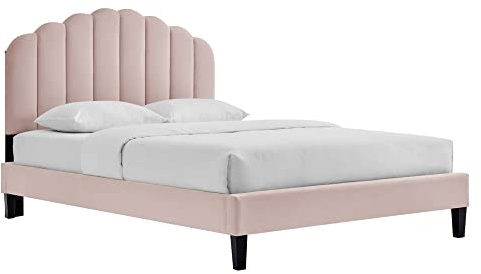 Modway Daisy Modern Performance Velvet Full Platform Bed in Pink