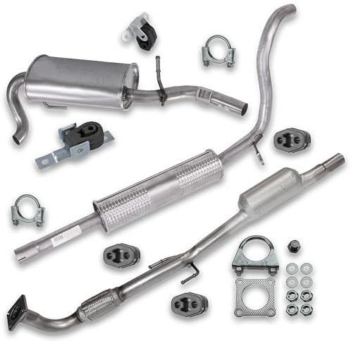 BESTPRICE Auspuff Schalldämpfer Set 1x Endschalldämpfer, 1x Mittelschalldämpfer, 1x Katalysator, mit Montagematerial, Kompatibel mit SEAT AROSA (6H1), VW LUPO I (6X1, 6E1)
