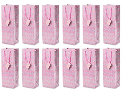 Flaschentüte Geschenktüten 12 Stück mit geometrischem Muster Rosa, Geburtstagsgeschenk, Tüten für Flaschen als Geschenk zu besonderen Anlässen
