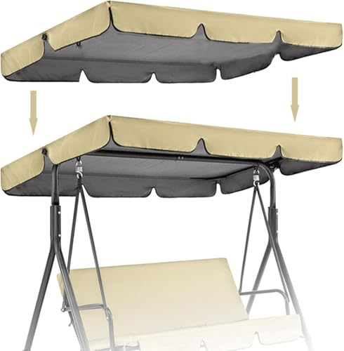 Patio Canopy Swing Cover Replacement Canopy for Swing 3 Seater Swing Chair Canopy Cover Anti-UV/Waterproof Hammock Cover Top for Outdoor Garden Patio,(Beige,164 * 114 * 15cm)