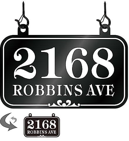 Hanging Address Plaque - Personalized House Number Sign,Address Numbers for Outside House,Mailbox,Lamp Post with Hooks,Reflective Double Sided 10.1 x 6.8