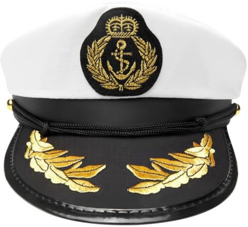 Hatstar weisse Kapitänsmütze Matrosenmütze | Yacht Schiff Boot Marine Mütze Seemans Kostüm | für Damen, Männer, Erwachsene & Kinder | Kopfbedeckung für Karneval & Fasching