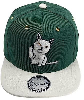 Outfitfabrik Snapback Cap Bad Cat in grün, Schirm in weißer Alcantara-Optik und mit 3D-Stick (Provokation, Beleidigung, Statement), für Damen und Herren, verstellbar