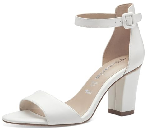 Tamaris Damen Sandalen mit Absatz Leder Blockabsatz Sommer; WHITE/weiß; 40 EU