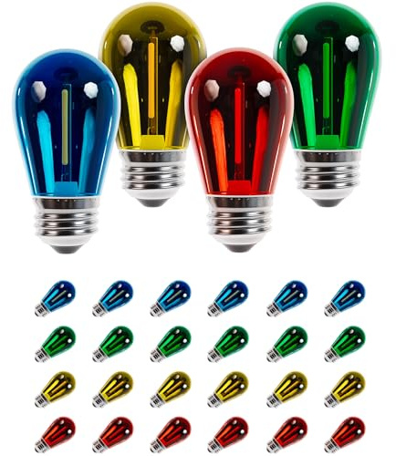 BlueStars 24-Pack 1W S14 Colored LED String Light Bulbs E26 Medium Base