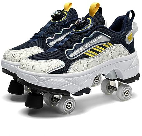 GRFIT Schuhe mit Rollen 2 in 1 Multifunktionale 4 Rad Schuhe mit Rollschuhe Verformung Schuhe für Männer Frauen Und Kinder,41