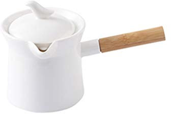 LSSEDA Creamer Jug,Churn Jug,Solid Color Ceramic Food Jars with Handles and Lids,Household Mini Milk Jugs and Flower Teapots,Large-Capacity Coffee Brewing Jars(Size:Small) (Color : White, Size : S)