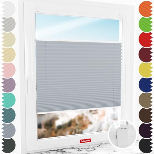 Schuette® Plissee ohne Bohren zum Kleben ● Thermo Kollektion: Iron Fog (Hellgrau) ● 30x120cm (Breite x Höhe) ● Suprafix Klebe- & Schraubhalter 2in1 Set Letsbond ● Bequeme Rollo