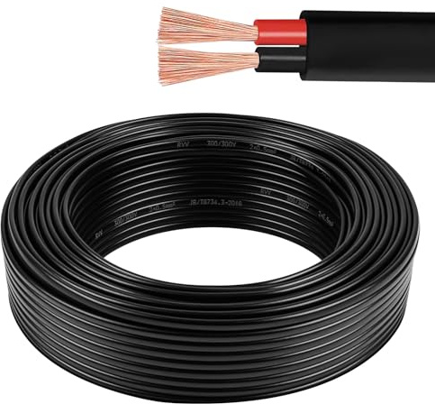 AOHEWEI 2 × 0,5 mm² flaches, zweiadriges Doppelkabel, 2 Leiter, elektrischer Kupferdraht, 5 V, 12 V, 24 V, 60 V, dünnwandiges rotes/schwarzes Kfz-Bootskabel, 5/10/20/50 Meter