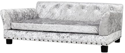BingoPaw Luxus Samt Hundesofa XL: Mordern Haustiersofa Hund Sofabett mit weichem Kissen und Rückenlehne, Hundesessel für kleine mittlere Grosse Hunde, 96x70x40cm