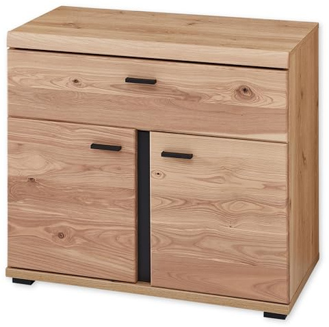 Aktenschrank in Altesche massiv, Old Artisan Oak Optik FSC-zertifiziert - Moderner Büroschrank mit 2 Türen - 77 x 67 x 38 cm (B/H/T) | Büroschrank mit 2 Türen und einem geräumigen Schubkasten, FSC-zertifiziert, matte schwarze Akzente, flexible Fachböden