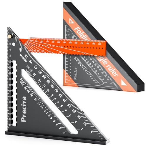 Preciva Folding Triangle Ruler, Speed Square 7-Inches, Carpenter's Layout Ruler, Adjustable Positioning Precision Goniometer, Multi-Angle Measurement Aluminium Alloy, Multi-Function Woodworking Tool