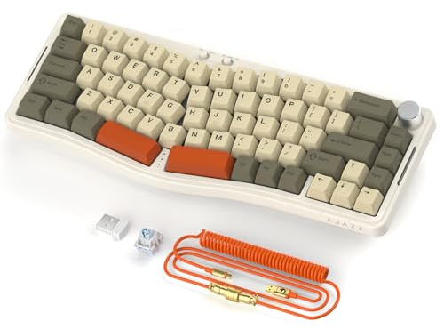 AJAZZ AKS068PRO 65% Wireless Mechanical Gaming Keyboard with CNC Knob-Grey | 68-Key Alice-Layout，BT5.0/2.4G/Wired,with Coiled Cable,RGB,Hotswap Linear Switch,VIA Programmable,Gasket Mount,for Win/Mac