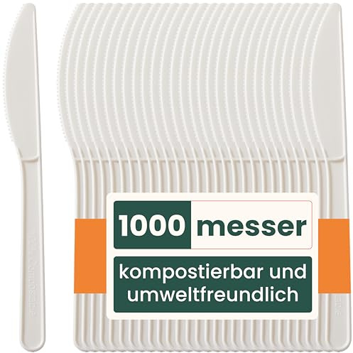 HAAGO 1000-teilige Messer (Weiß 18 cm / 7 inch) – Umweltfreundlich, Biologisch Abbaubar & Kompostierbar – Wiederverwendbar, Robuste Kleine Löffel für Kaffee & Dessert – 100% Natürliches Besteck