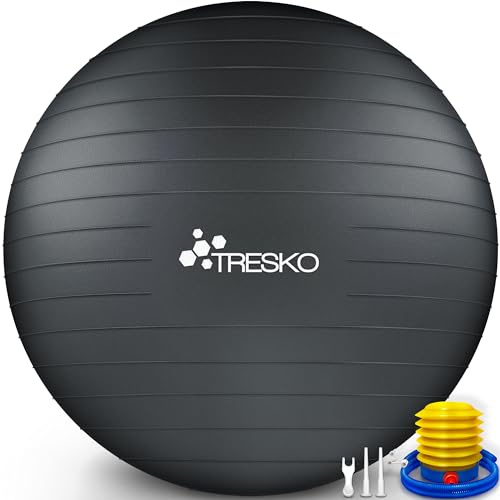 TRESKO® Gymnastikball BPA-Frei inkl. Luftpumpe | Ergonomischer Sitzball | Pilates Ball für Fitness, Yoga, Gymnastik, Schwangerschaft, Rückenschmerzen | Yogaball Pezziball Sitzball Anti-Burst 300 kg