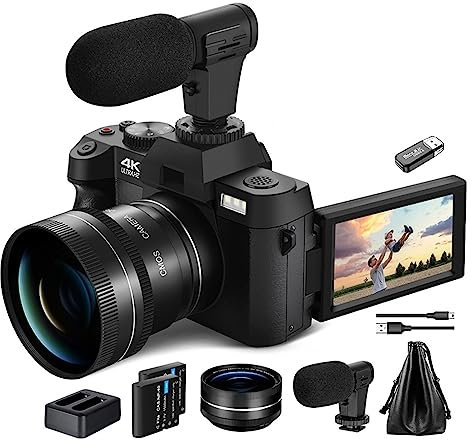 nmbhus Fotocamera Digitale compatta 4K WiFi Web Cam Videoregistratore Vlog Vintage Videocamera da 48 MP Flip Screen(32GB SD Card,Package 1)